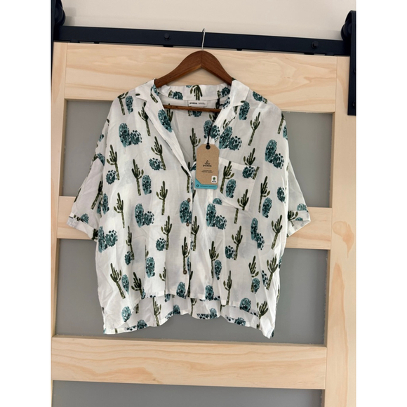 prAna Iguala Top Cactus Print Button-Front Cropped Shirt XL NWT - Picture 1 of 5